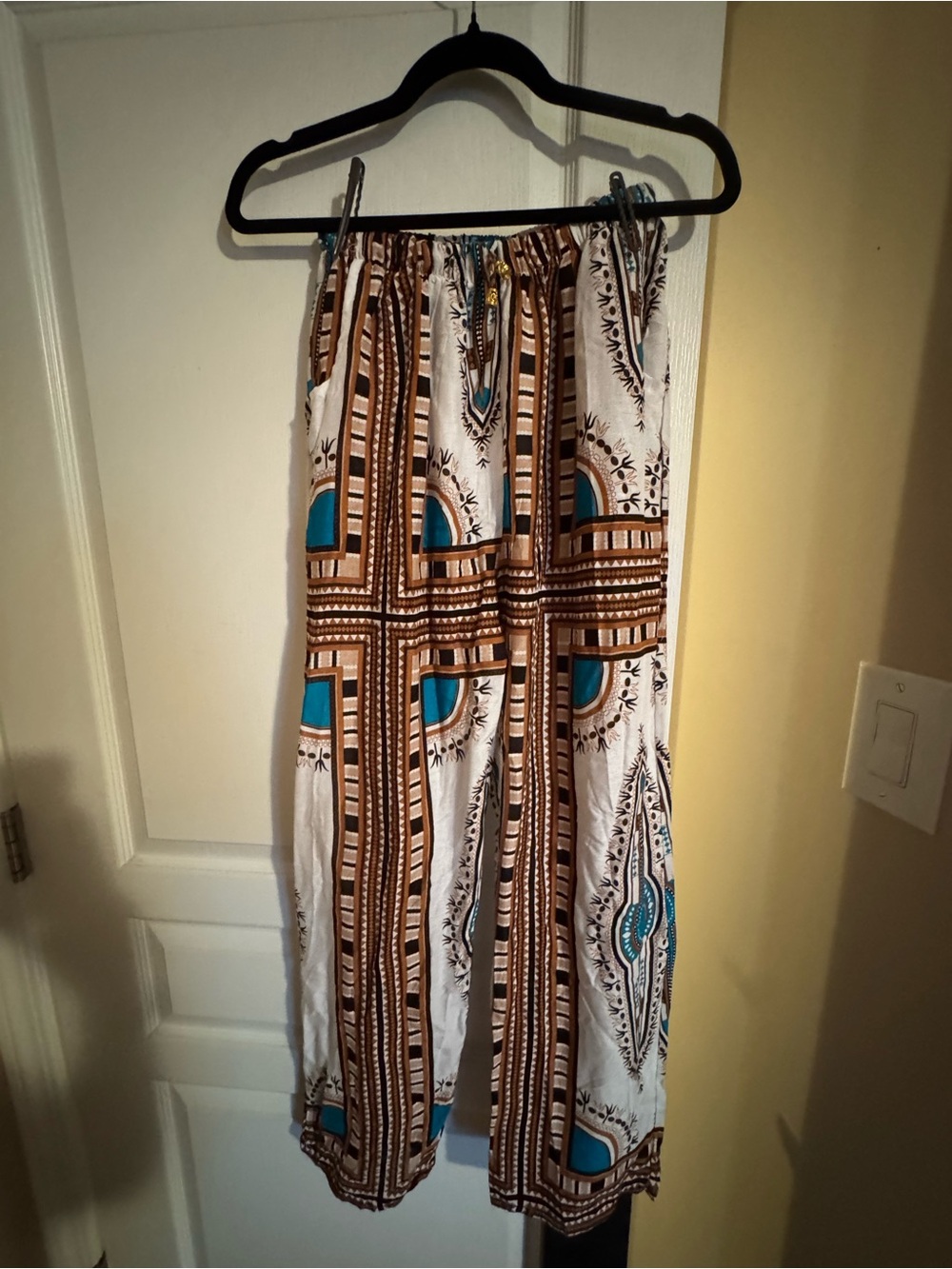 Boho Printed pants in White, Brown & Teal